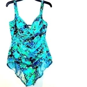 Trimshaper‎ Women's Blue Green Ruched Slimming One Piece  Swimsuit with Soft Bra